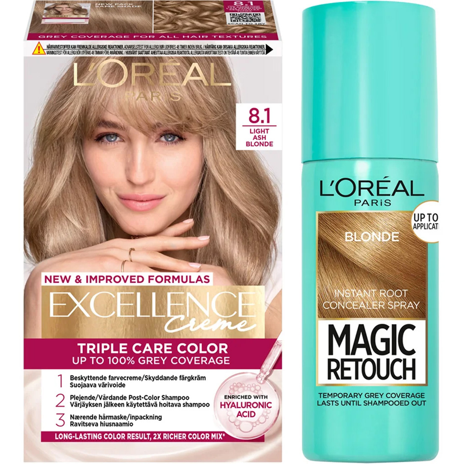 L'Oréal Paris Excellence Excellence 8.1 Light Ash Blonde + Magic Retouch Roots 5 Blonde