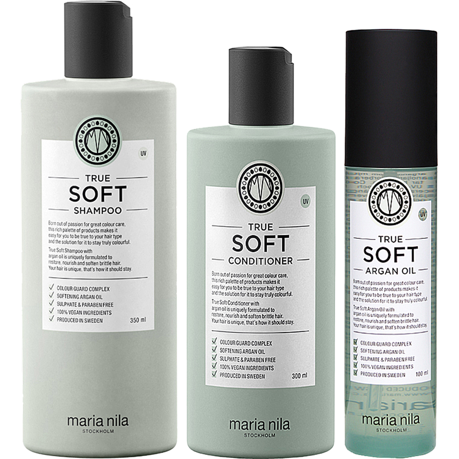 Maria Nila True Soft Trio Shampoo 350ml, Conditioner 300ml, Argan Oil 100ml - 750 ml