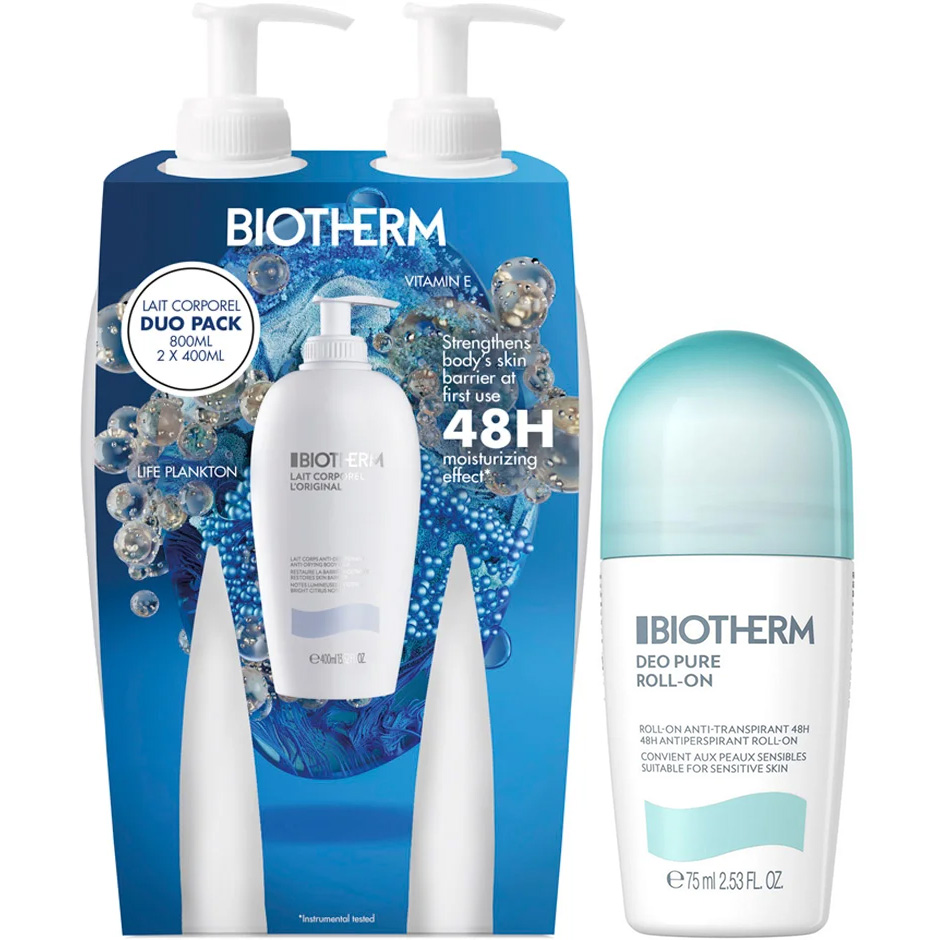 Biotherm Lait Corporel Duo & Deo Pure 2x400 ml Body Lotion & 75 ml Roll-On Deo - 875 ml