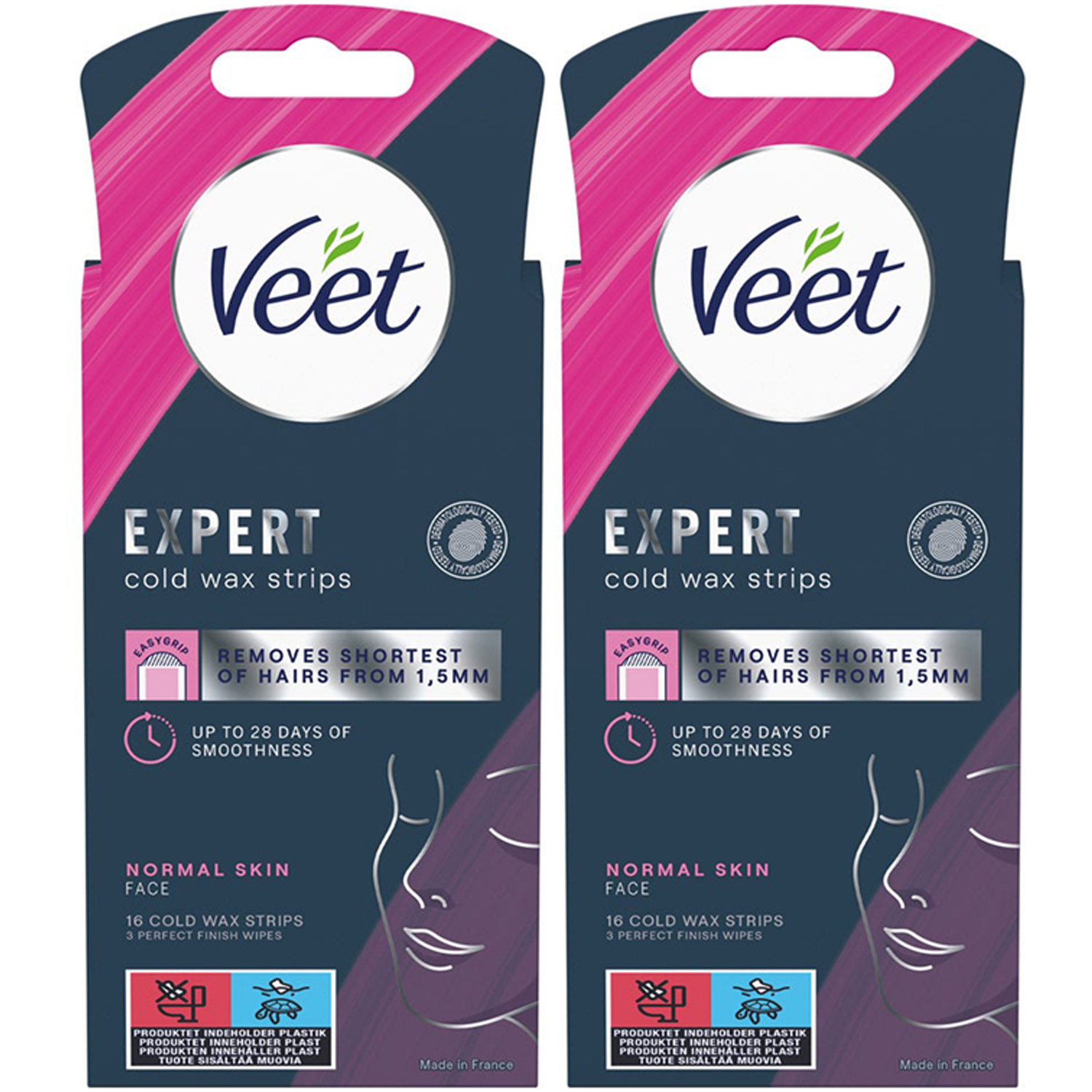 Veet Duo Cold Wax Strips Face 16Pcs