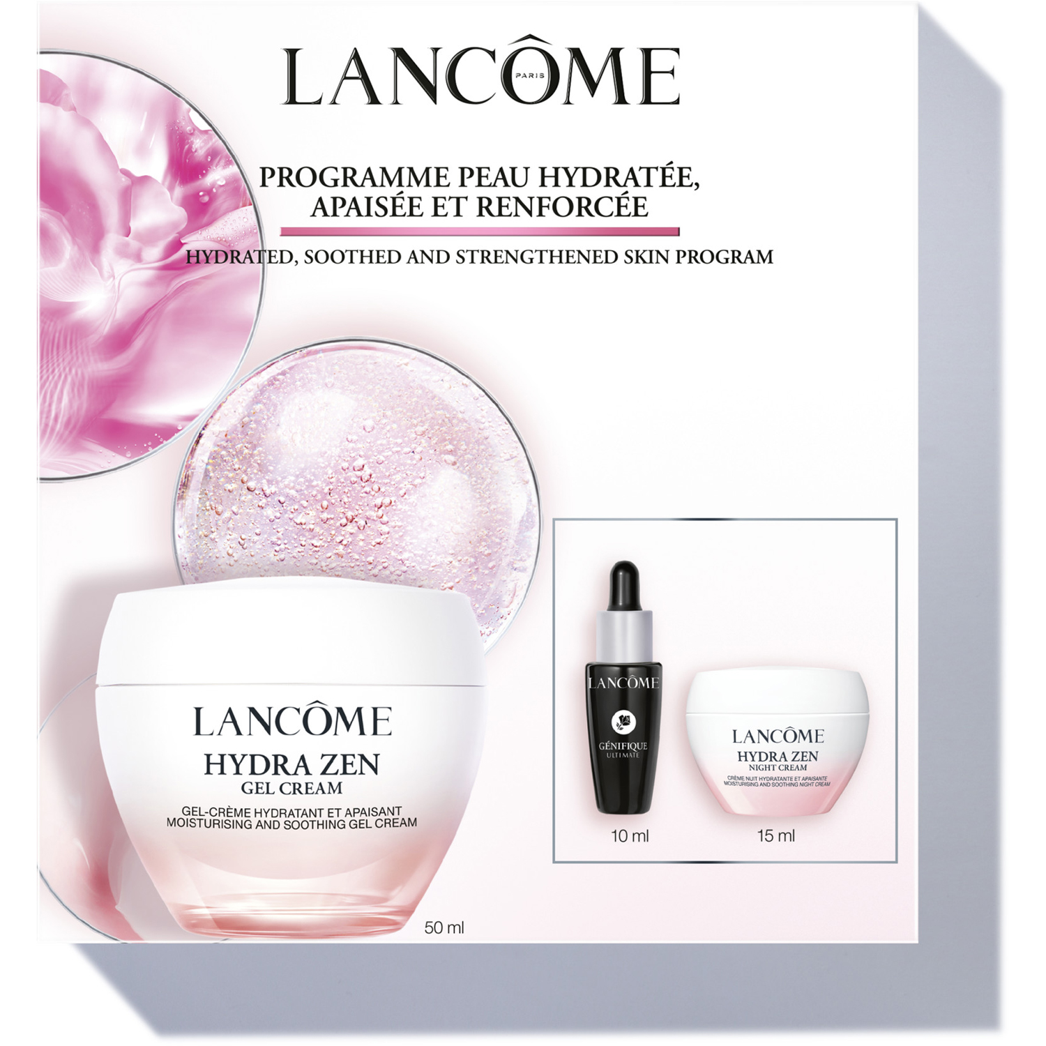 Lancôme Hydra Zen Routine Set 2025: Hydra Zen Gel Cream 50ml, Genifique Ultimate Serum 10ml & Hydra Zen Night Cream 15ml